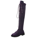 Women's Lace-up Over The Knee Boots Fabric Low Heel Boots