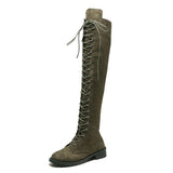 Women's Lace-up Over The Knee Boots Fabric Low Heel Boots