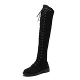 Women's Lace-up Over The Knee Boots Fabric Low Heel Boots