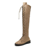 Women's Lace-up Over The Knee Boots Fabric Low Heel Boots
