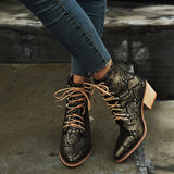 Women's Snake Printed Chunky Heel Leather Boots
