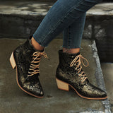 Women's Snake Printed Chunky Heel Leather Boots