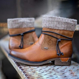Side Zipper Leather Round Toe Warm Boots