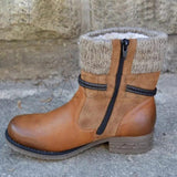 Side Zipper Leather Round Toe Warm Boots