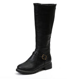 Women's Solid Color Zipper High Calf Low Heel Martin Boots