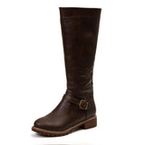 Women's Solid Color Zipper High Calf Low Heel Martin Boots