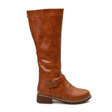 Women's Solid Color Zipper High Calf Low Heel Martin Boots