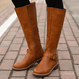 Women's Solid Color Zipper High Calf Low Heel Martin Boots