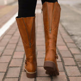 Women's Solid Color Zipper High Calf Low Heel Martin Boots