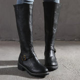 Women's Solid Color Zipper High Calf Low Heel Martin Boots