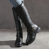 Women's Solid Color Zipper High Calf Low Heel Martin Boots