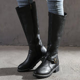Women's Solid Color Zipper High Calf Low Heel Martin Boots
