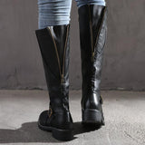 Women's Solid Color Zipper High Calf Low Heel Martin Boots