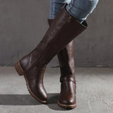Women's Solid Color Zipper High Calf Low Heel Martin Boots