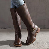 Women's Solid Color Zipper High Calf Low Heel Martin Boots