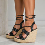 Women's Roman Sandals Black Platform Wedge Heel
