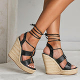 Women's Roman Sandals Black Platform Wedge Heel