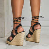 Women's Roman Sandals Black Platform Wedge Heel