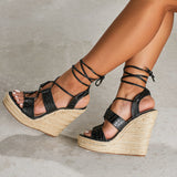 Women's Roman Sandals Black Platform Wedge Heel
