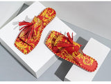 Flower Tassel Flat-heel Solid Color Women's Sandals And Slippers