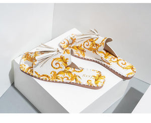 Flower Tassel Flat-heel Solid Color Women's Sandals And Slippers