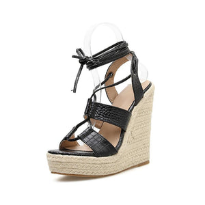 Women's Roman Sandals Black Platform Wedge Heel