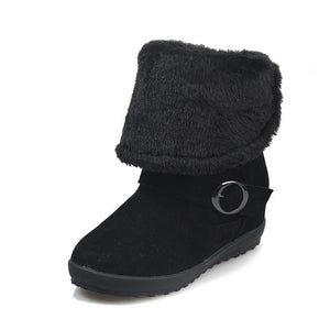 Women's Solid Color Buckle Thicken Cotton Boots