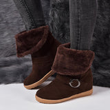 Women's Solid Color Buckle Thicken Cotton Boots