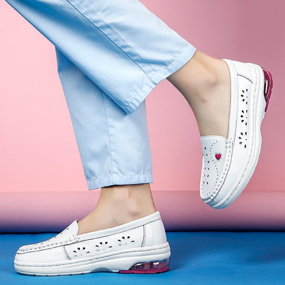 Summer White Leather Comfortable Soft Sole White Shoes