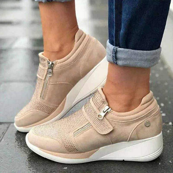 Breathable Zipper Flat Heel Women Sneakers