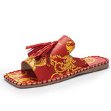 Flower Tassel Flat-heel Solid Color Women's Sandals And Slippers