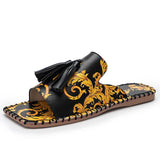 Flower Tassel Flat-heel Solid Color Women's Sandals And Slippers