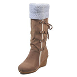 Women's Solid Color Tassel Wedge Boots