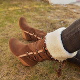 Women's Solid Color Tassel Wedge Boots