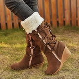 Women's Solid Color Tassel Wedge Boots