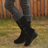 Women's Solid Color Tassel Wedge Boots