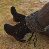 Women's Solid Color Tassel Wedge Boots