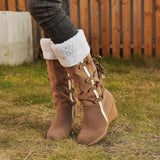 Women's Solid Color Tassel Wedge Boots