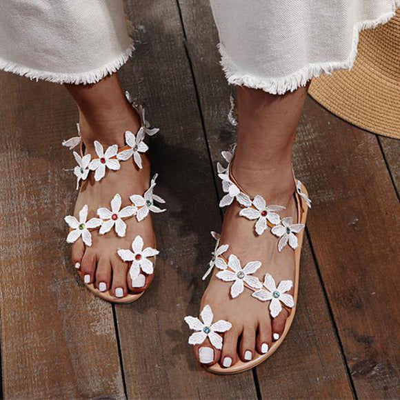 All Over Toe Flower Flat Boho Sandals For Women