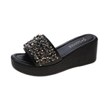 Women's Sandals With Bright Diamonds Decorated High-heeled Wedge