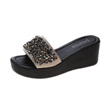 Women's Sandals With Bright Diamonds Decorated High-heeled Wedge