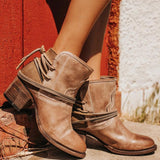 Women's Vintage Lace-up Leather Block Heel Boots