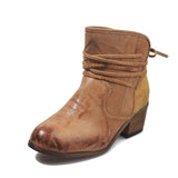 Women's Vintage Lace-up Leather Block Heel Boots