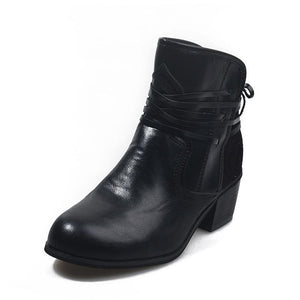 Women's Vintage Lace-up Leather Block Heel Boots