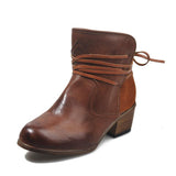 Women's Vintage Lace-up Leather Block Heel Boots