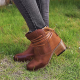 Women's Vintage Lace-up Leather Block Heel Boots