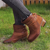Women's Vintage Lace-up Leather Block Heel Boots