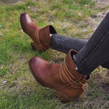 Women's Vintage Lace-up Leather Block Heel Boots