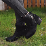 Women's Vintage Lace-up Leather Block Heel Boots