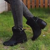 Women's Vintage Lace-up Leather Block Heel Boots